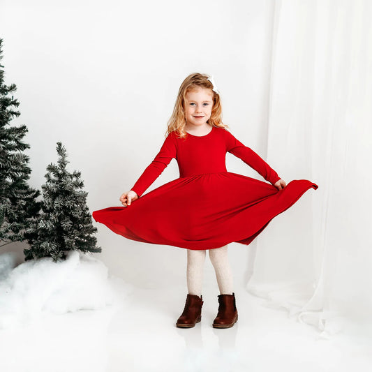 Long Sleeve Twirl Dress | Cardinal Red