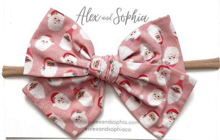 Handtied Nylon Fable Bow | Pink Santa
