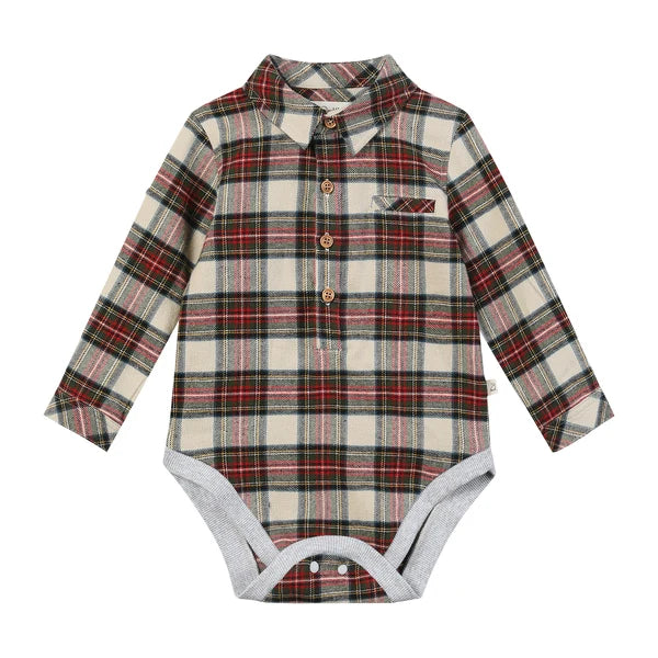 Jasper Woven Onesie | Cream & Green Plaid