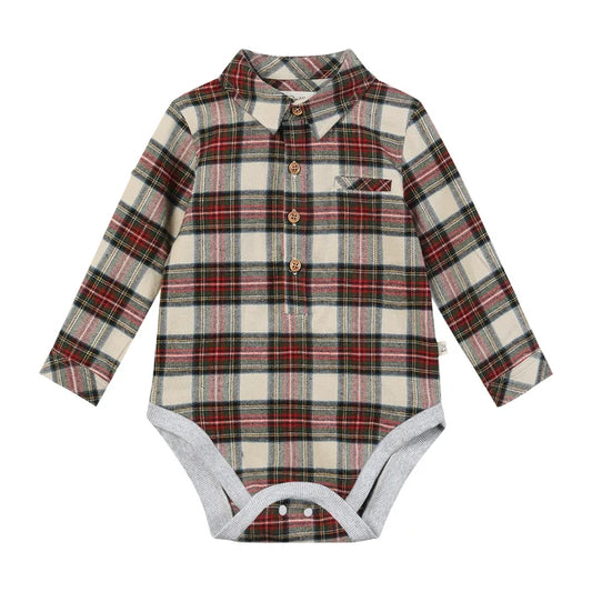 Jasper Woven Onesie | Cream & Green Plaid