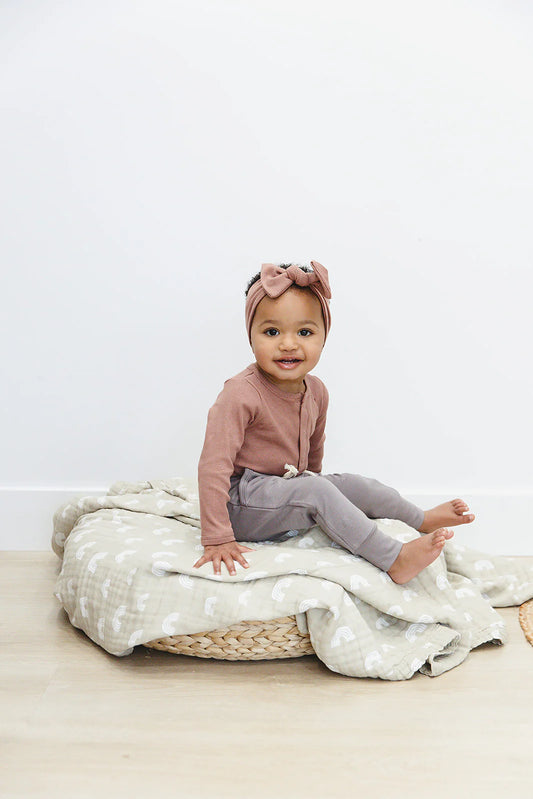 Organic Cotton Long Sleeve Ribbed Bodysuit | Dusty Rose