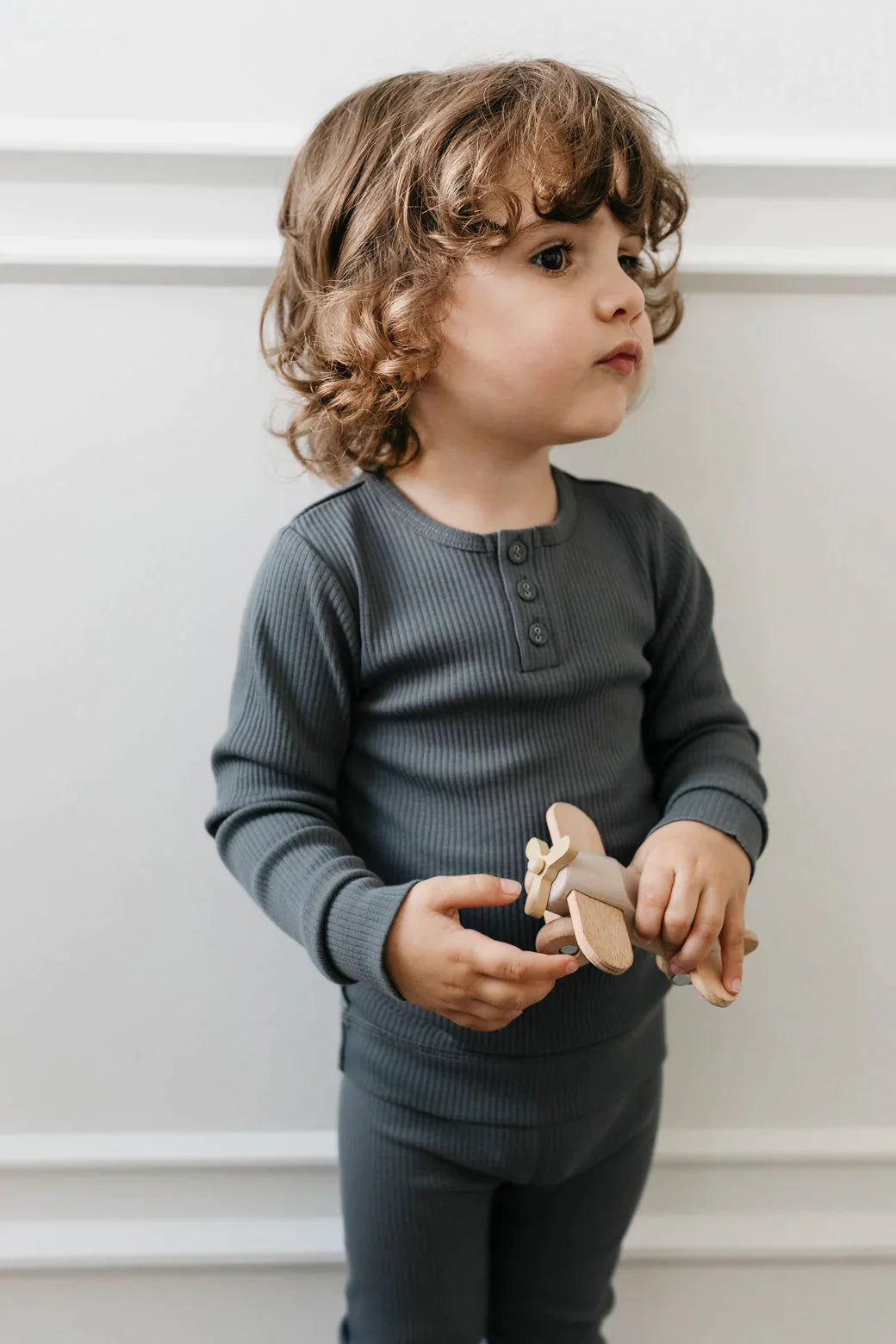 Modal Long Sleeve Ribbed Henley | Smoke