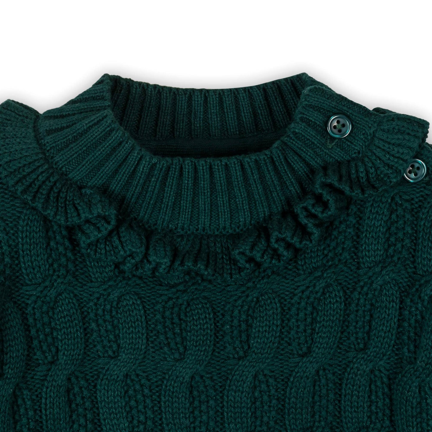 Organic Ruffle Edge Sweater Dress | Deep Green Cable