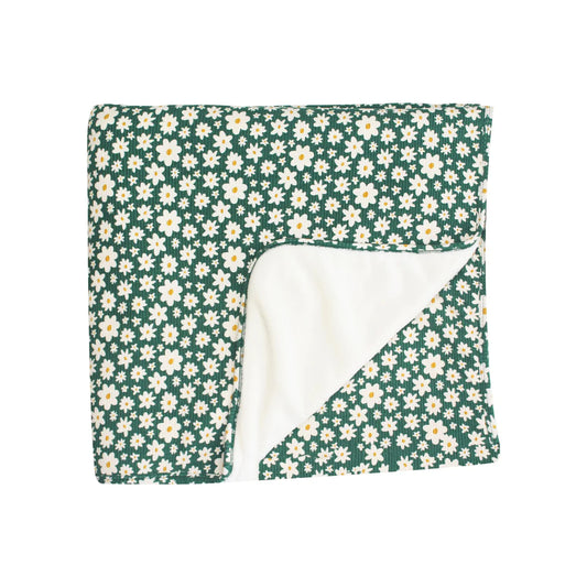 Green Floral Ribbed Blanket