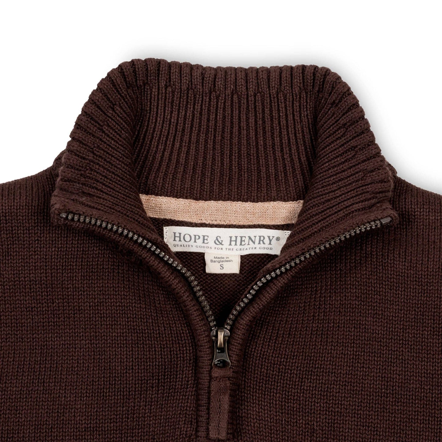 Organic Half Zip Sweater with Elbow Patches | Chocolate
