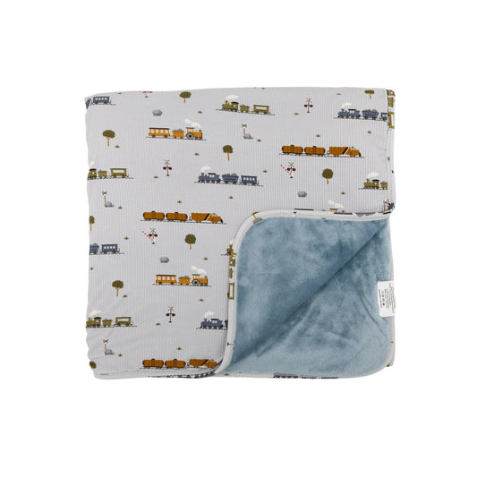 Trains Small Ribbed Bamboo Plush Blanket