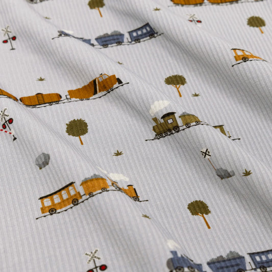 Trains Small Ribbed Bamboo Plush Blanket