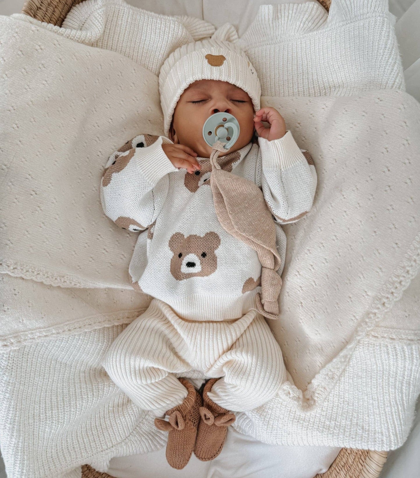 Little Bear Jacquard Sweater: Cream