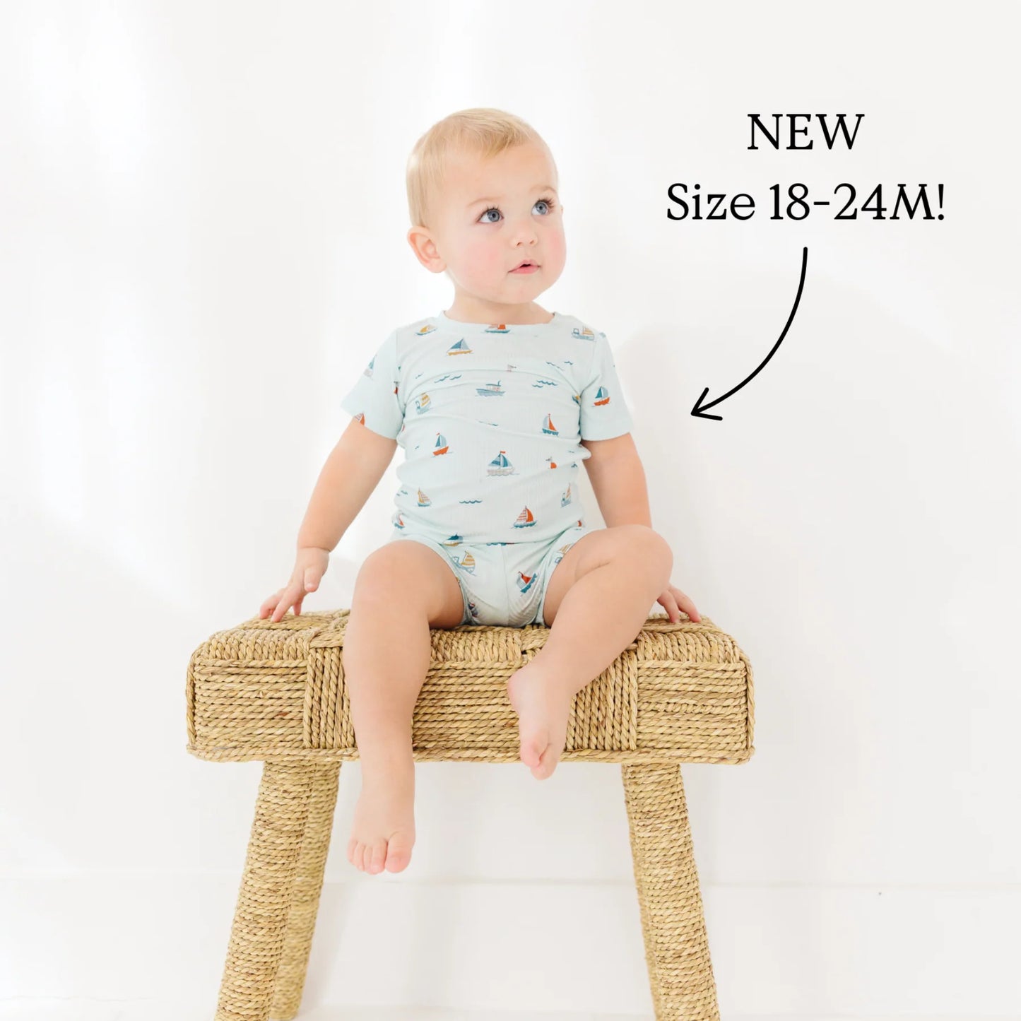 Shorts Bamboo Pajama Set | Nautical Boats (Ribbed)