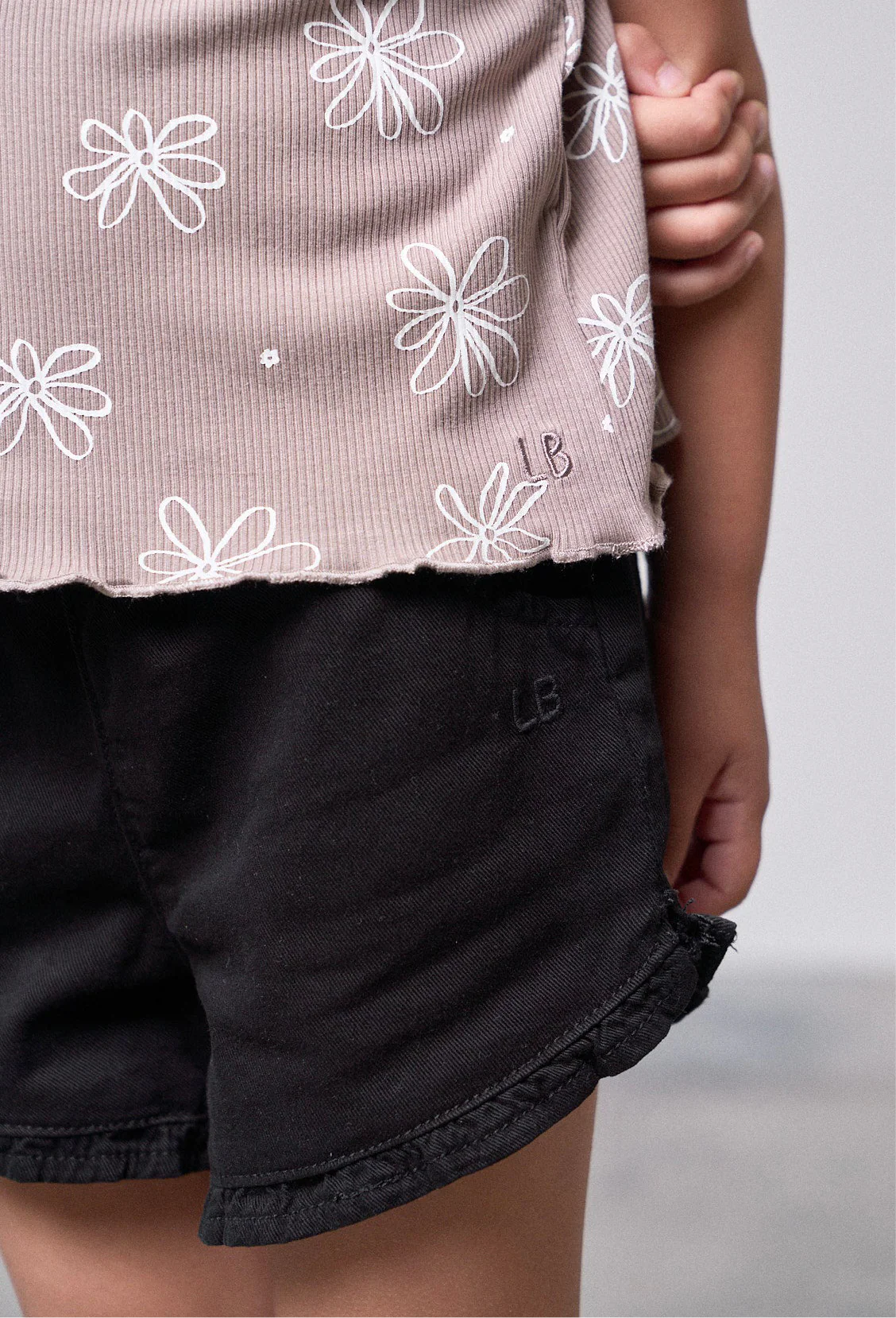 Ruffle Cotton Twill Short | Black