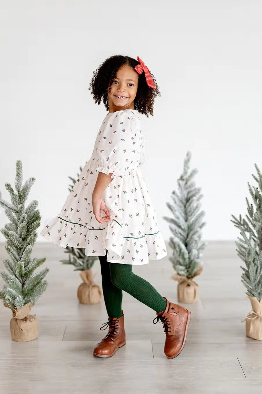 Kiki Dress in Holly Berries | Poplin Cotton Dress