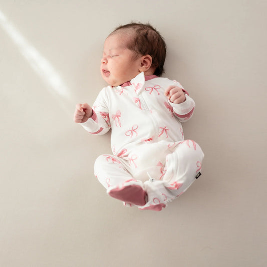 Bamboo Ribbed Zippered Footie | Bow