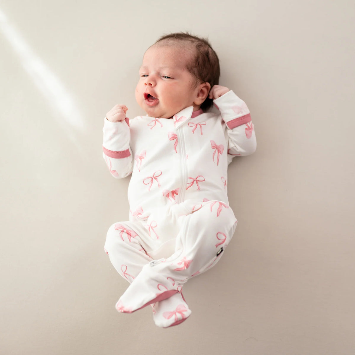 Bamboo Ribbed Zippered Footie | Bow