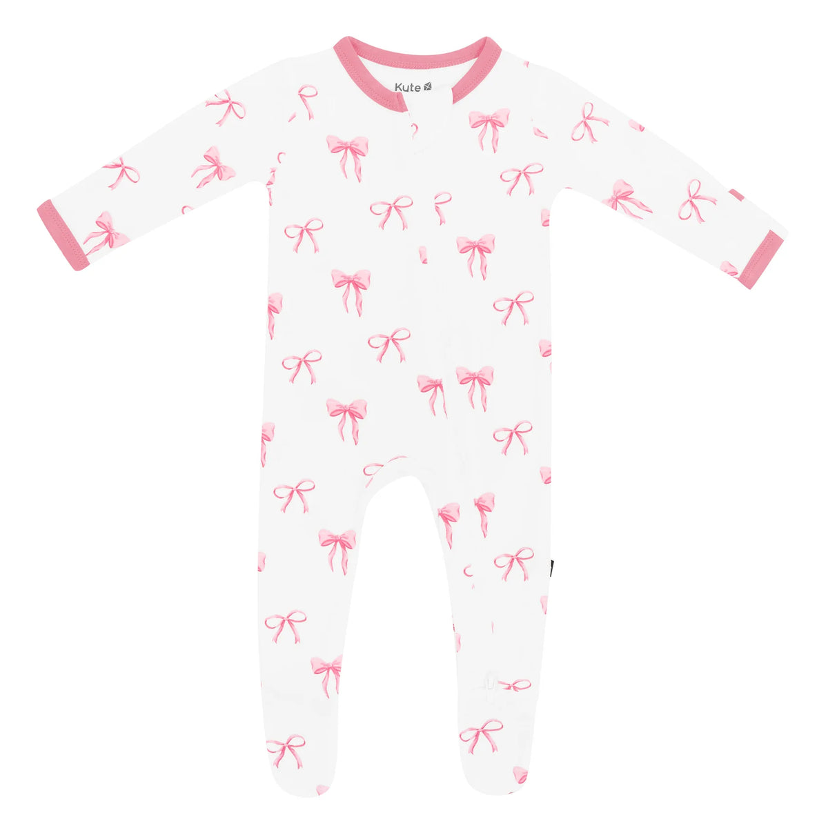 Bamboo Ribbed Zippered Footie | Bow