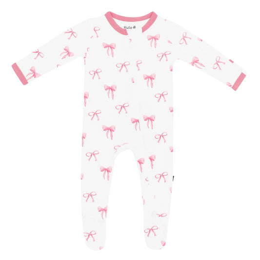 Bamboo Ribbed Zippered Footie | Bow