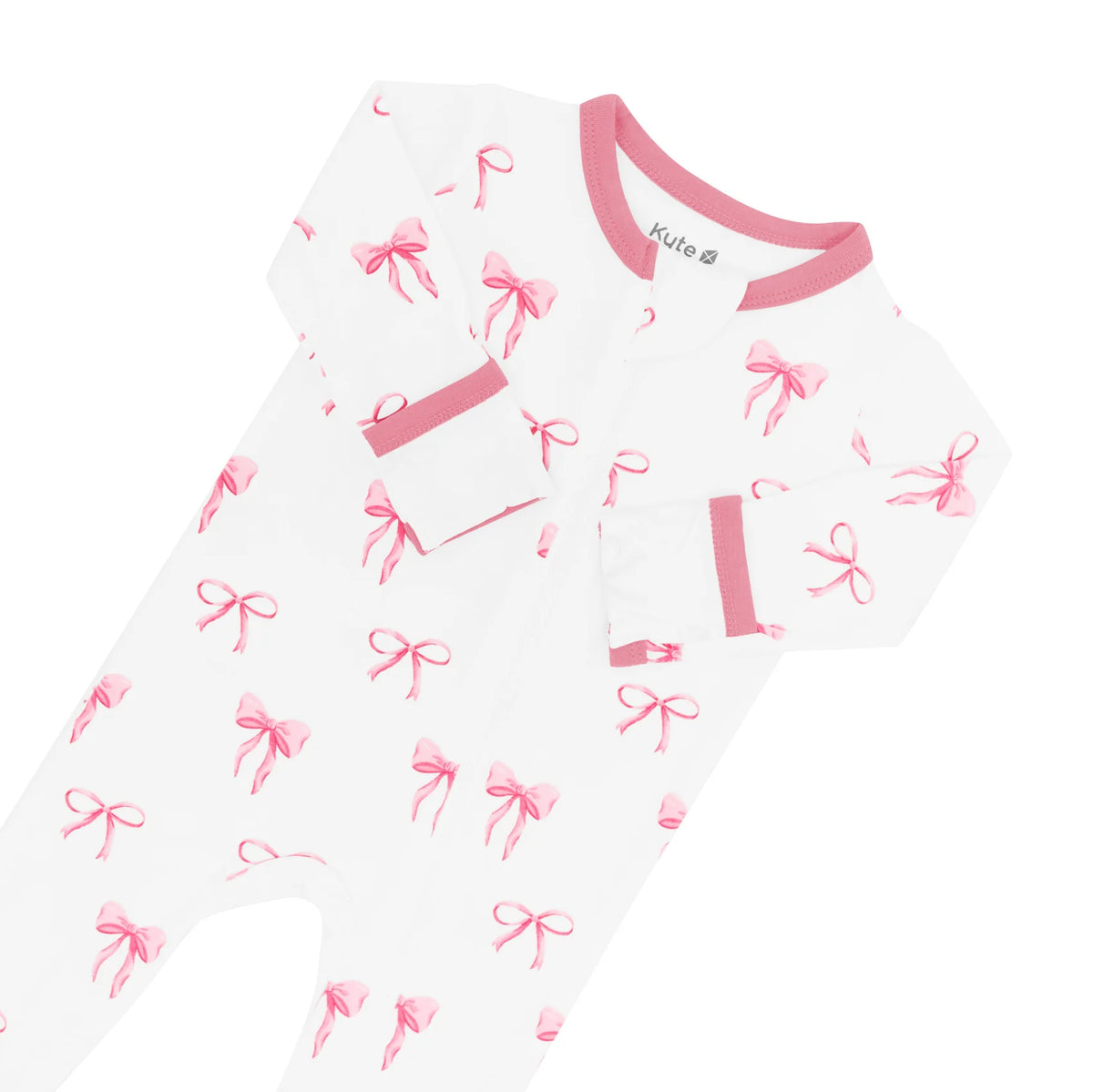 Bamboo Ribbed Zippered Footie | Bow