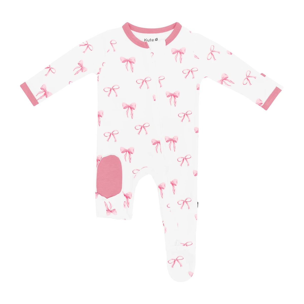 Bamboo Ribbed Zippered Footie | Bow