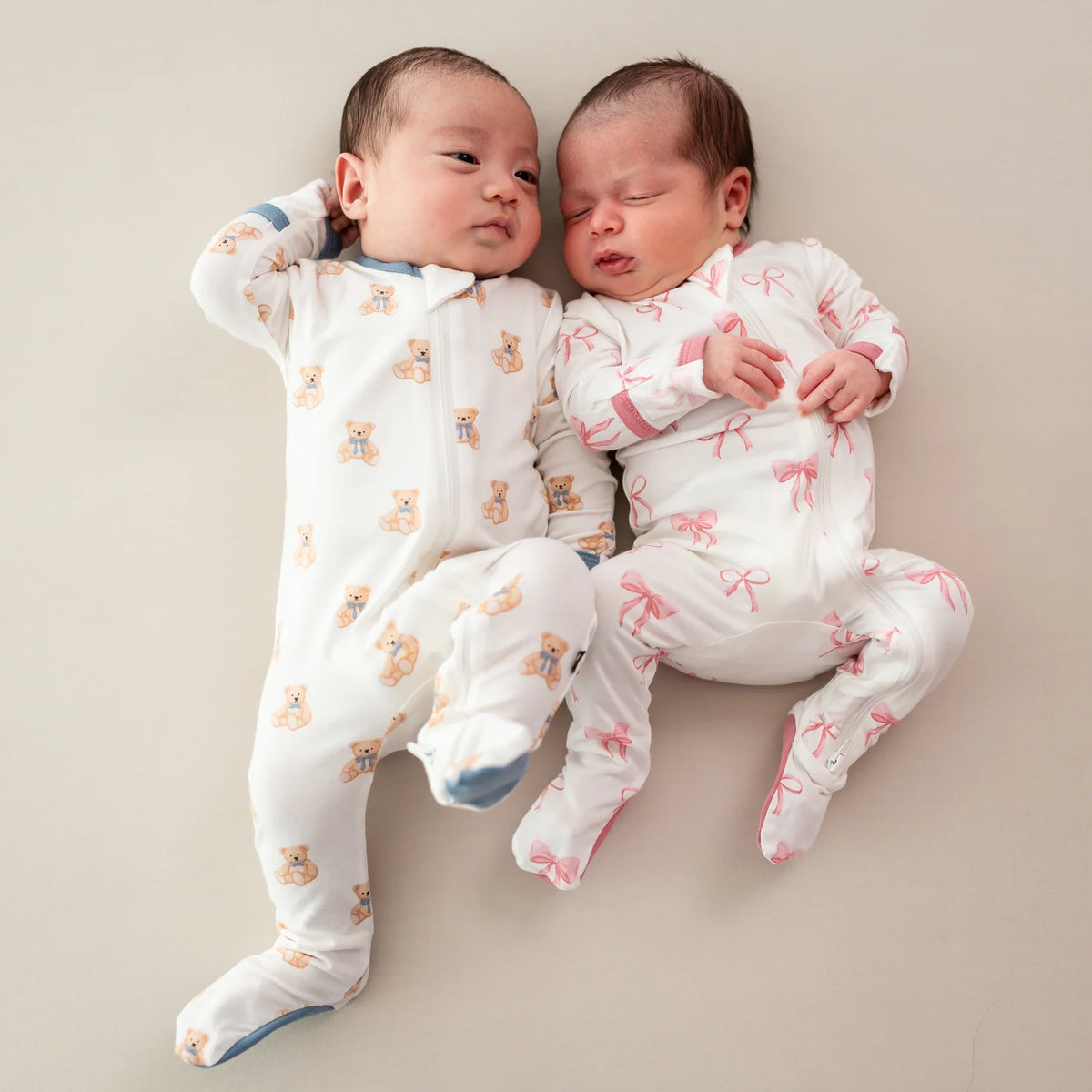 Bamboo Ribbed Zippered Footie | Bow