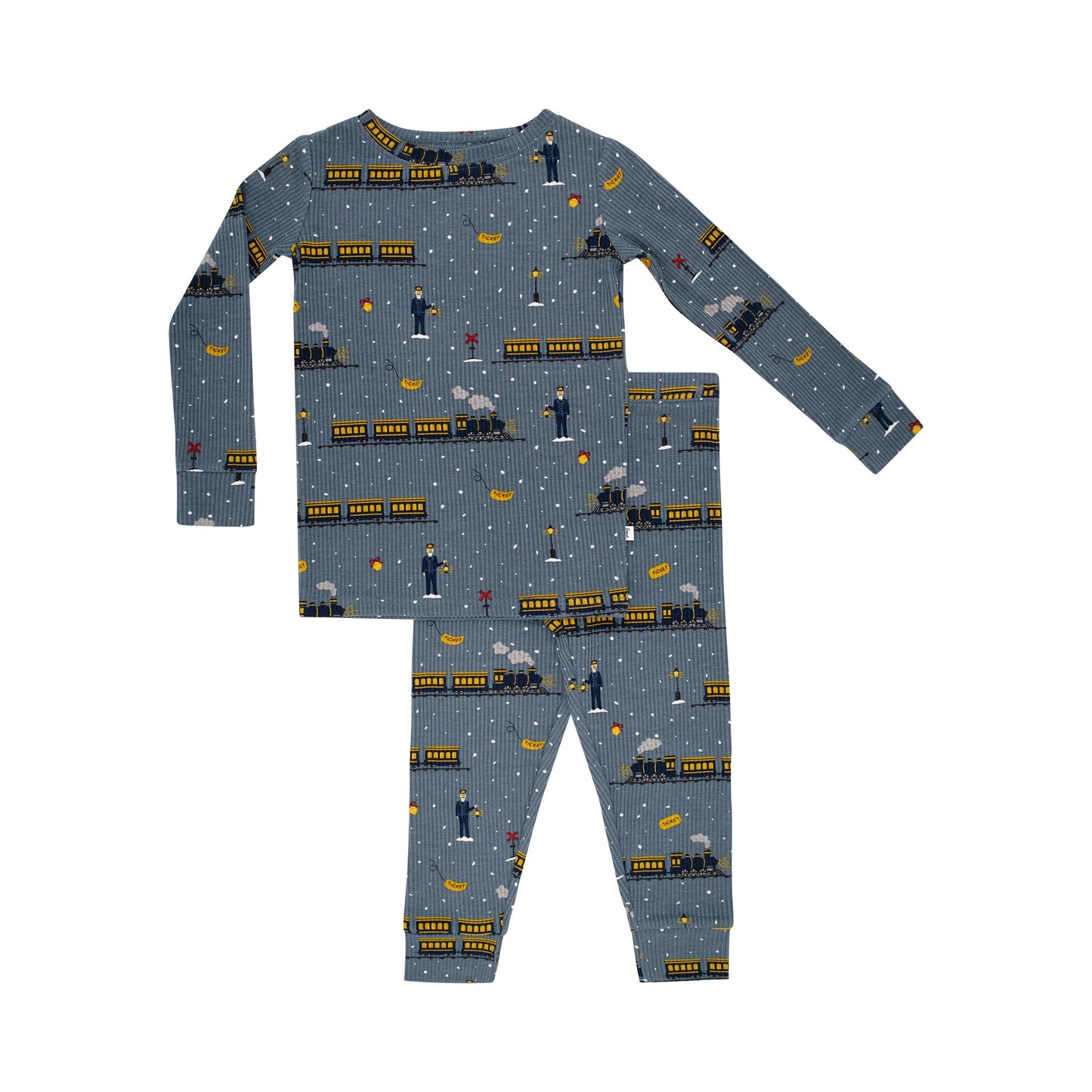 Ribbed Two-Piece Bamboo Pajama Set | Christmas Trains