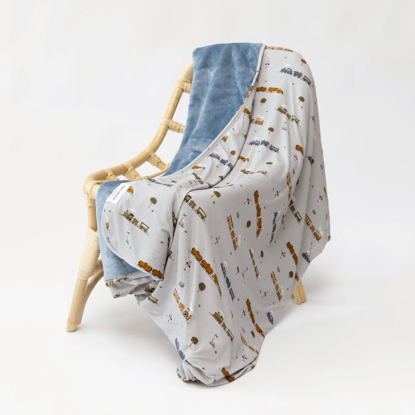 Trains Small Ribbed Bamboo Plush Blanket
