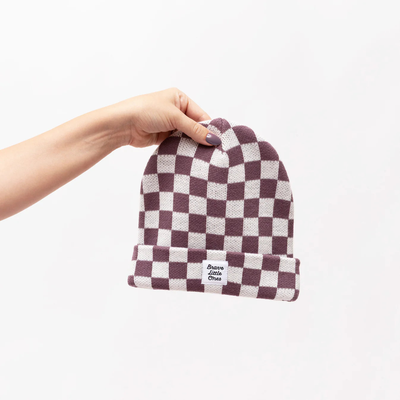 Knit Beanie | Plum Checkered