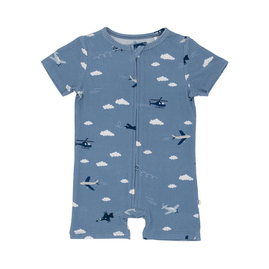 Bamboo Summer Zip Romper | Take Flight Blue (Ribbed)