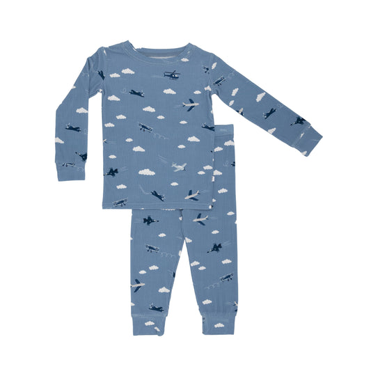 Ribbed Two-Piece Bamboo Pajama Set | Take Flight Blue
