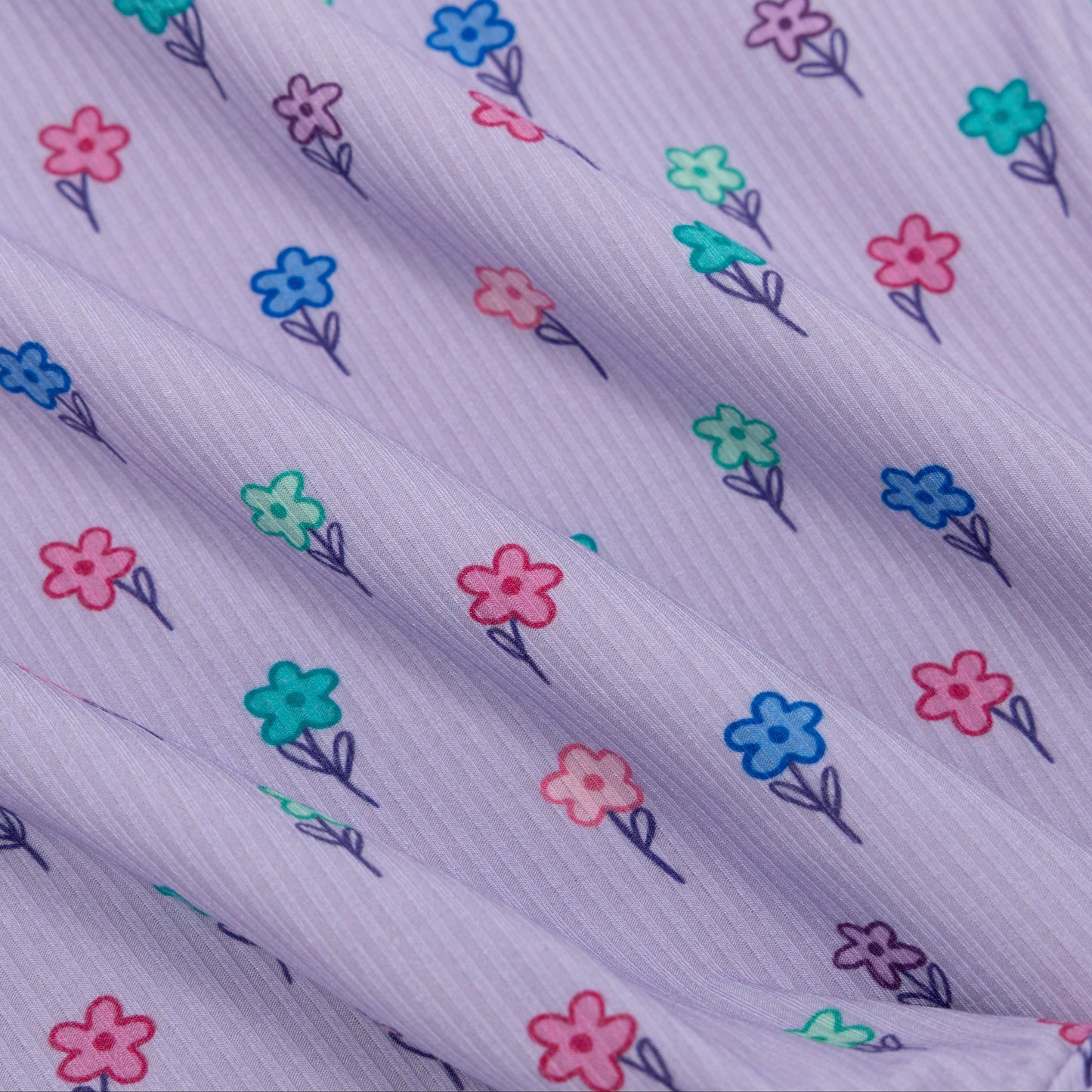 Bamboo Zip Sleeper w Fold-Over Feet | Lilac Daisies (Small Ribbed)