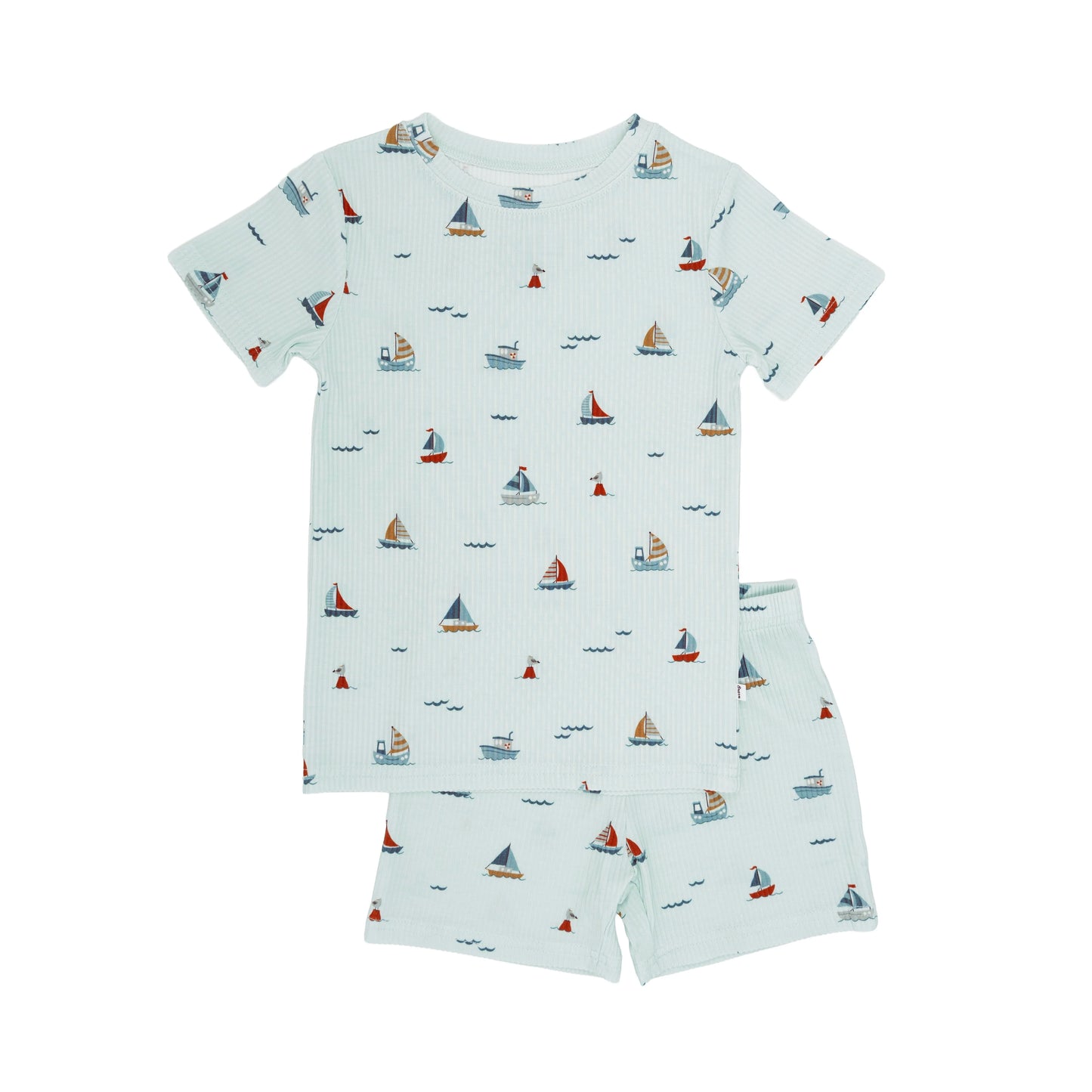Shorts Bamboo Pajama Set | Nautical Boats (Ribbed)