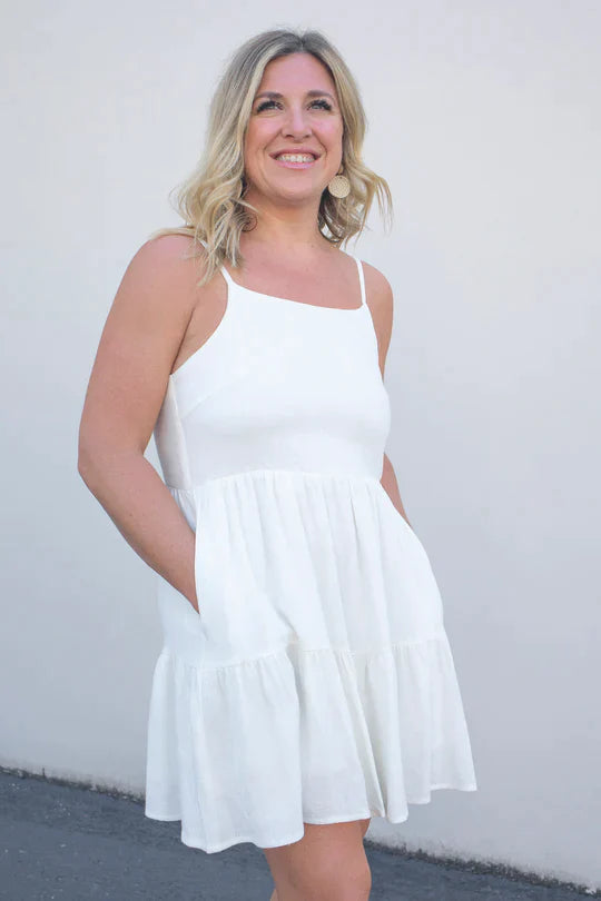 Women's Linen Tiered Dress | White