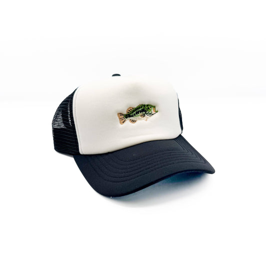 Bass Fish Trucker Hat | Black/White