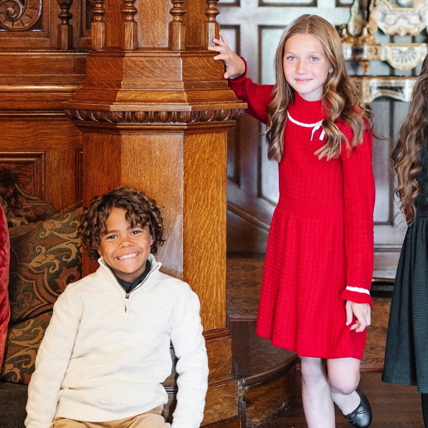 Organic Mock Neck Cable Sweater Dress | Red Cable