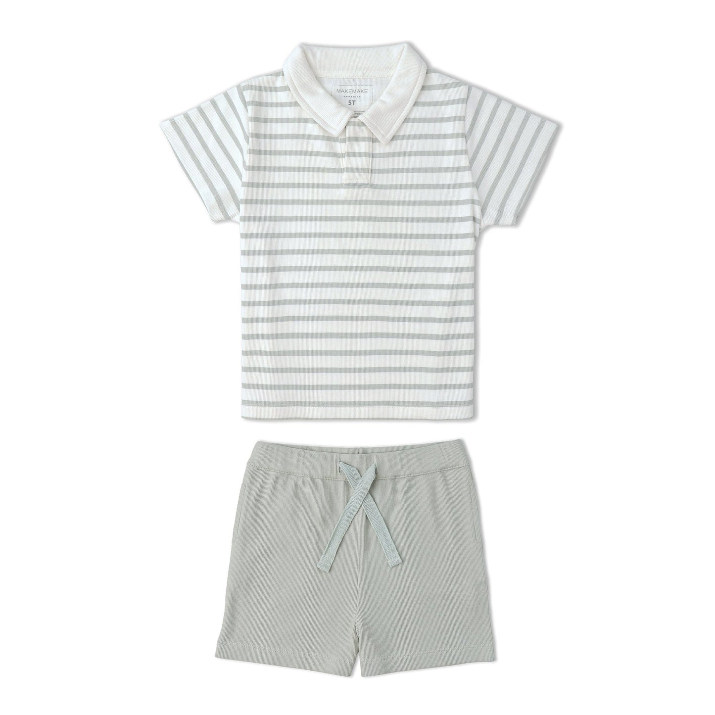 Organic Collar Tee & Shorts Set | Fog Stripes