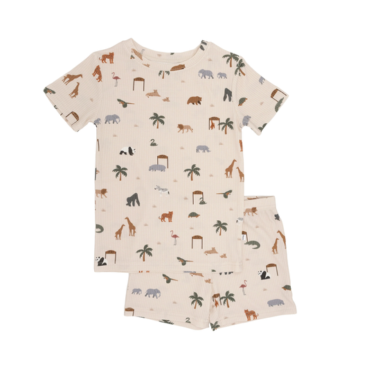 Shorts Bamboo Pajama Set | Zoo Day (Ribbed)