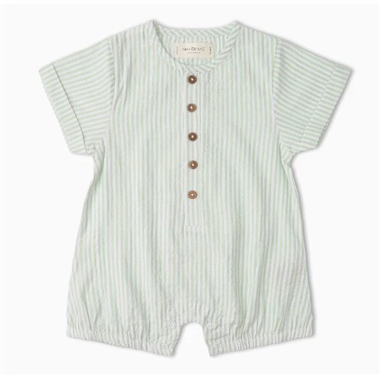 Organic Short Bubble Romper | Basil Stripes