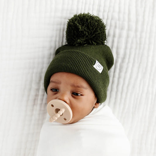 Olive Green Beanie with Pom