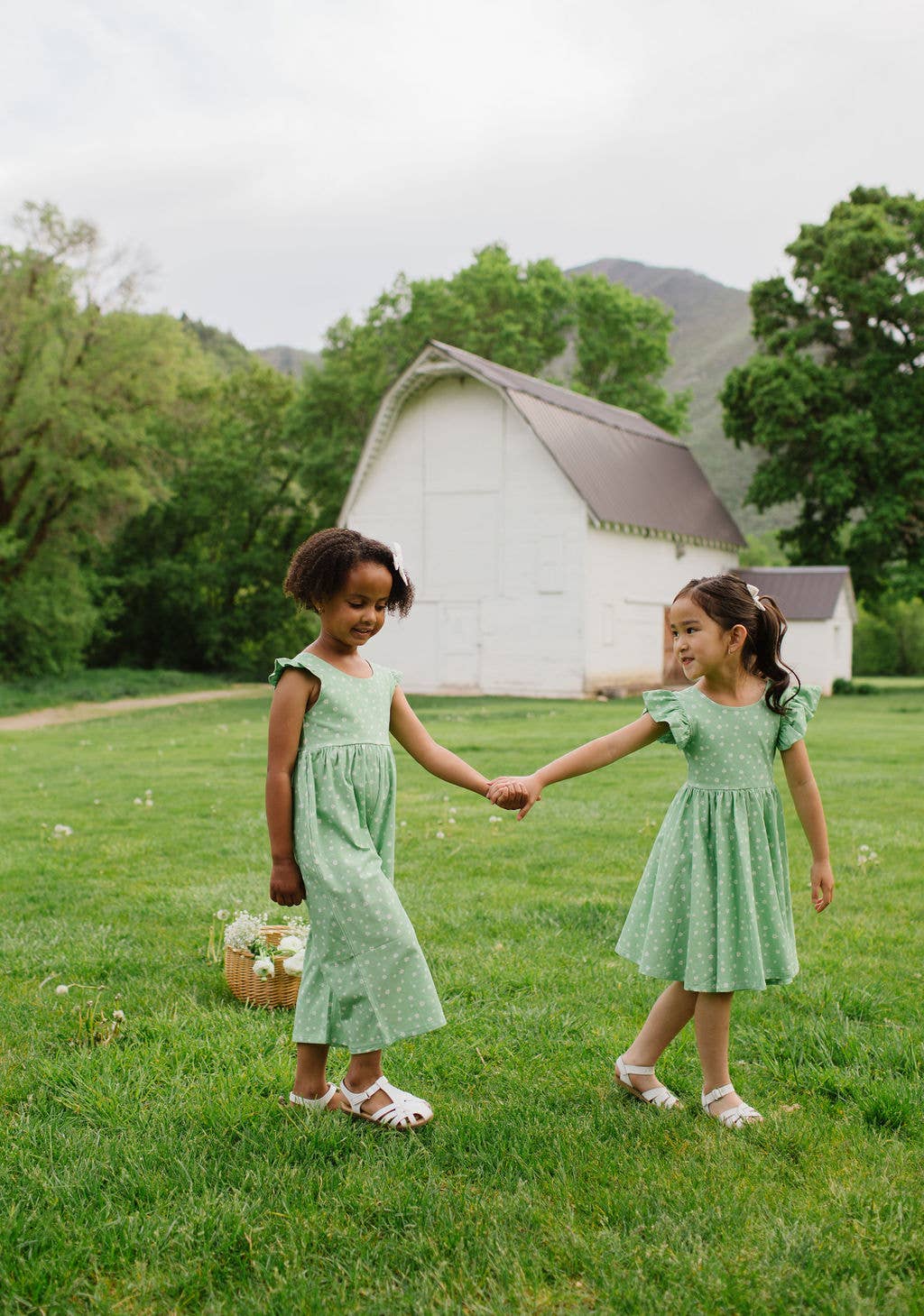 Ruffle Pant Romper in Green Daisy