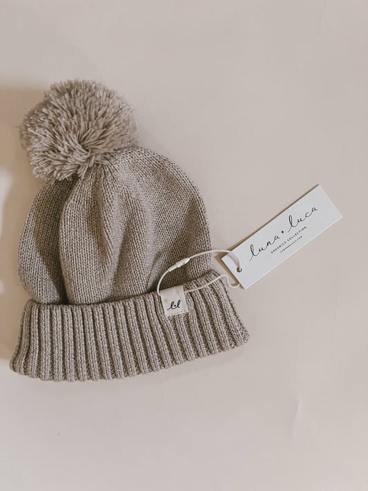 Pom Knit Beanie | Heather Beige