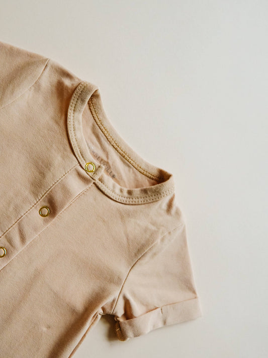 Short Sleeve Henley Romper | Khaki