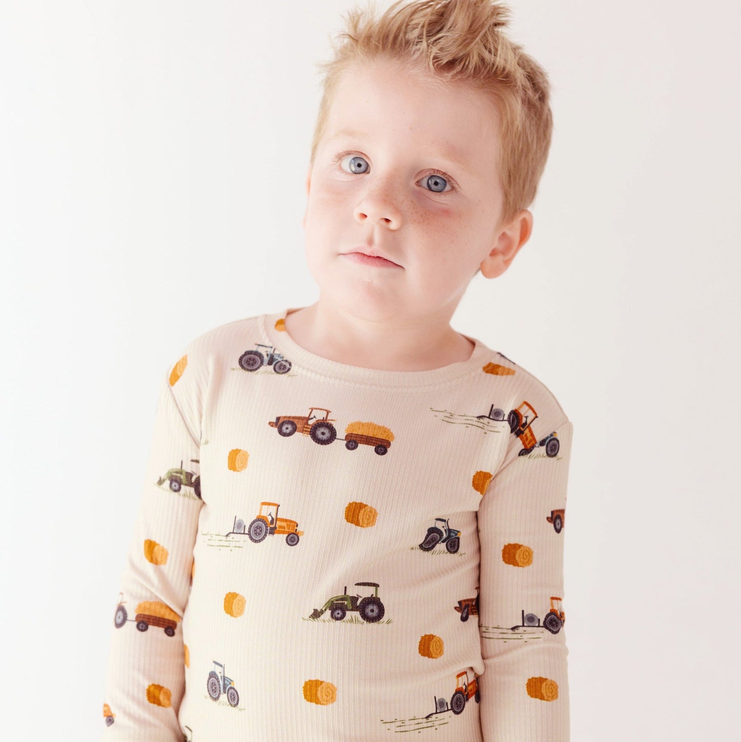 Bamboo Pajama Set | Tractors (Small Ribbed)