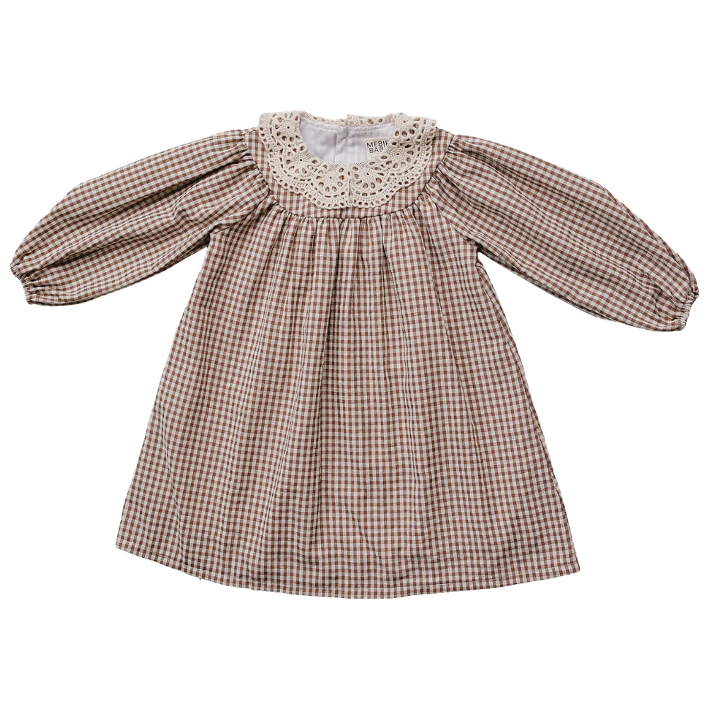 Camel Gingham Lace Dress