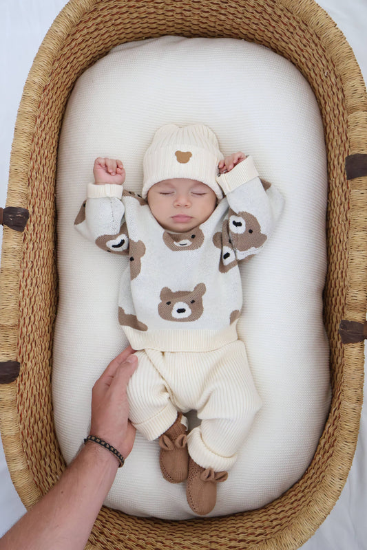 Little Bear Jacquard Sweater: Cream