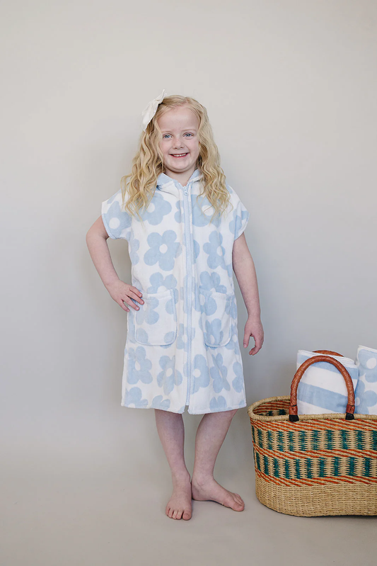 Coastal Floral Zip-Up Organic Cotton Beach Poncho