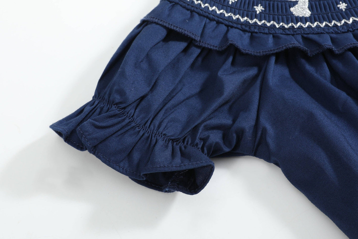 Nativity Smocked Ruffle Romper | Navy Blue (18-24M)