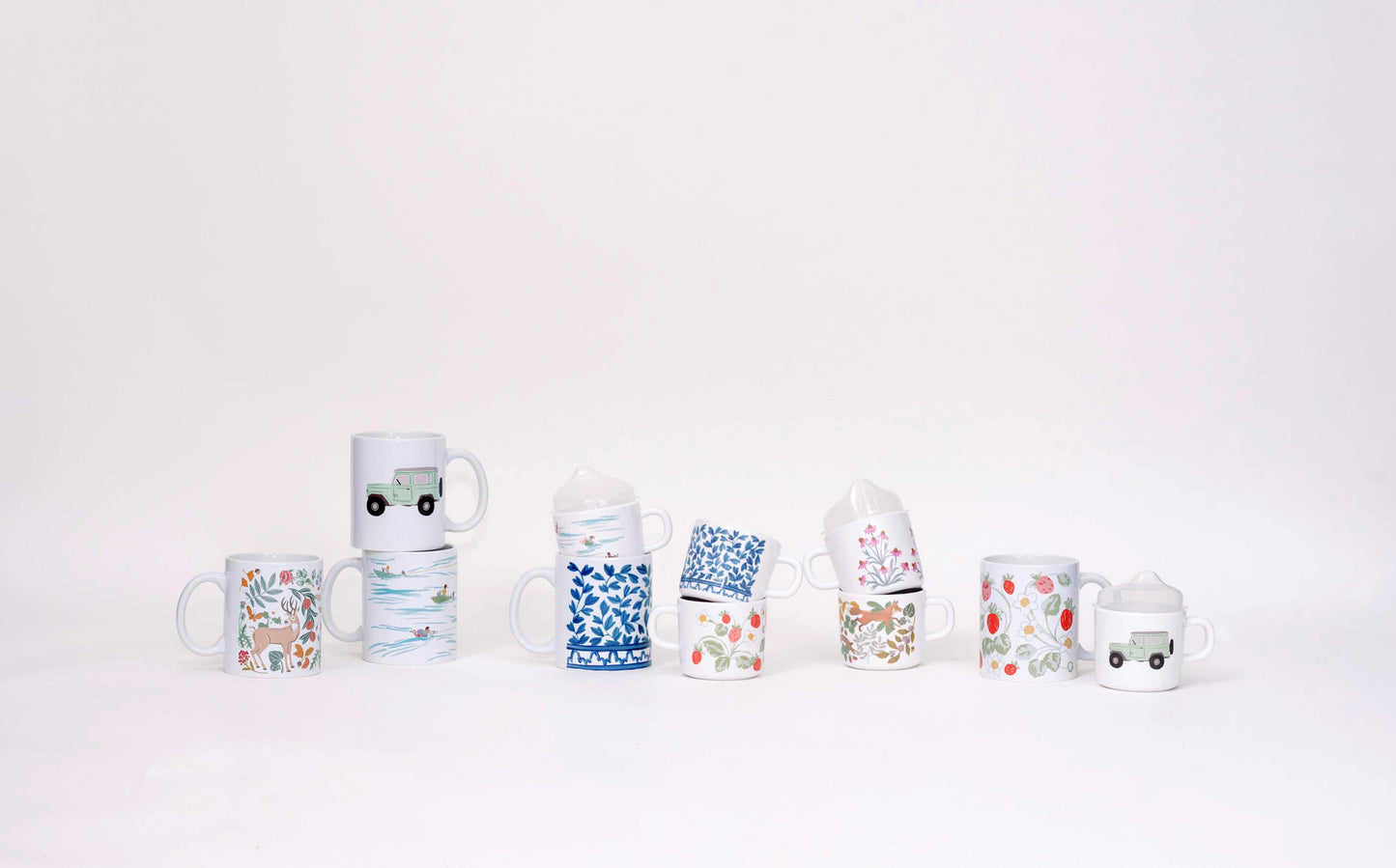 Blue & White Floral Mama & Me Coffee Cup Set