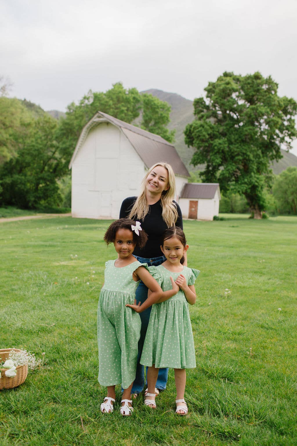 Ruffle Pant Romper in Green Daisy