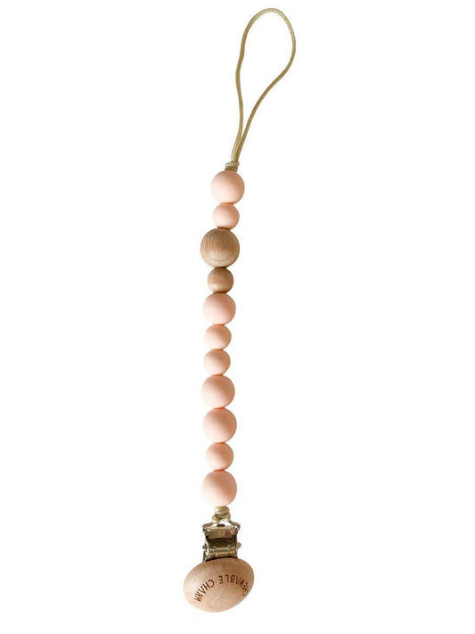 Classic Pacifier Clip | Wood + Pale Blush