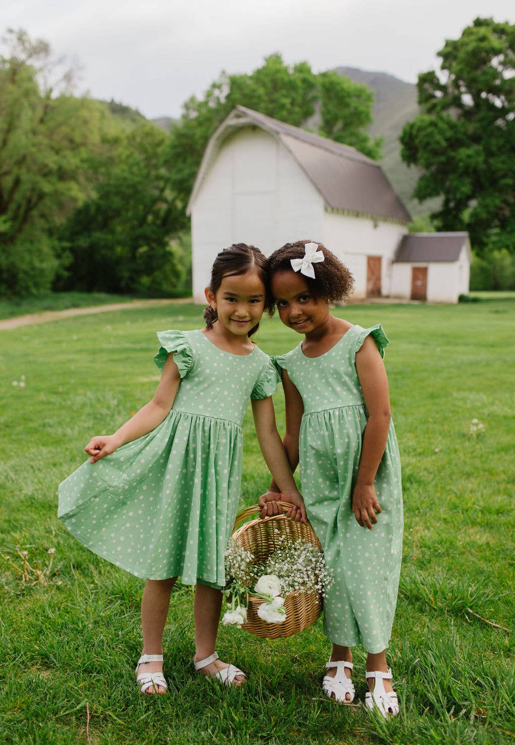 Ruffle Pant Romper in Green Daisy