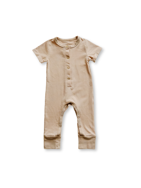 Short Sleeve Henley Romper | Khaki