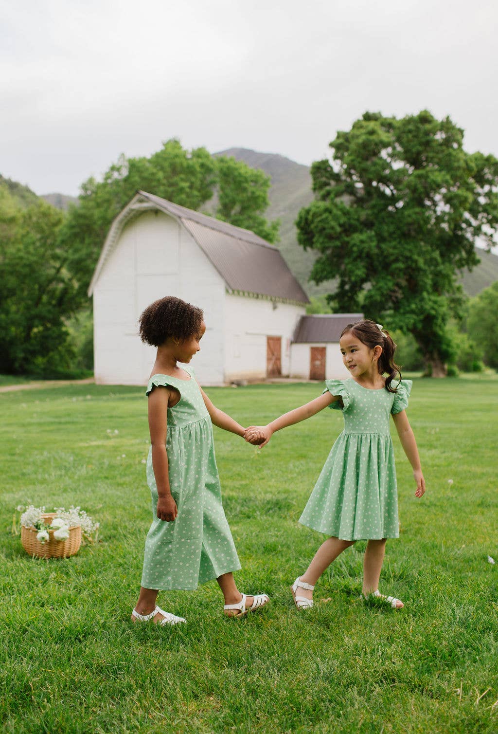 Ruffle Pant Romper in Green Daisy